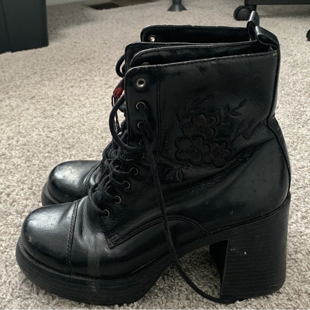Y2K No Boundaries Black Embroidered Moto Grunge Boots Size 7.5 - Picture 6 of 10